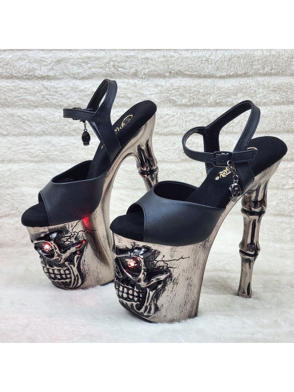 NIB Rapture Black Matte Silver Skull & Bones 8" High Heel Platform Shoes
